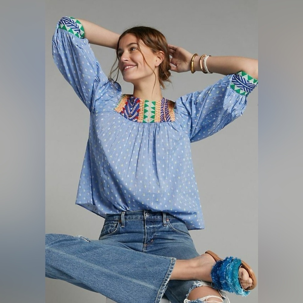 Verb Pallavi Singhee Anthropologie Rhapsody Embroidered Beaded Blouse size Small